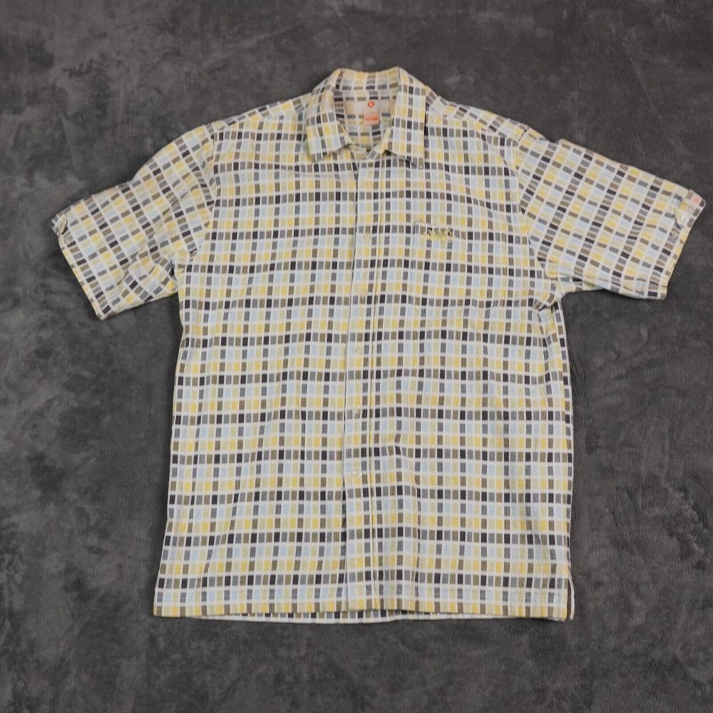 SouthPole Shirt Men Large Yellow Brown‎ Windowpane Button Up Plaid Hip Hop Skate